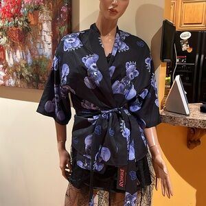 punk goth teddy bear Kimono short robe bathrobe